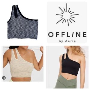 OFFLINE By Aerie Seamless One Shoulder Longline Sports Bra black white Heather M